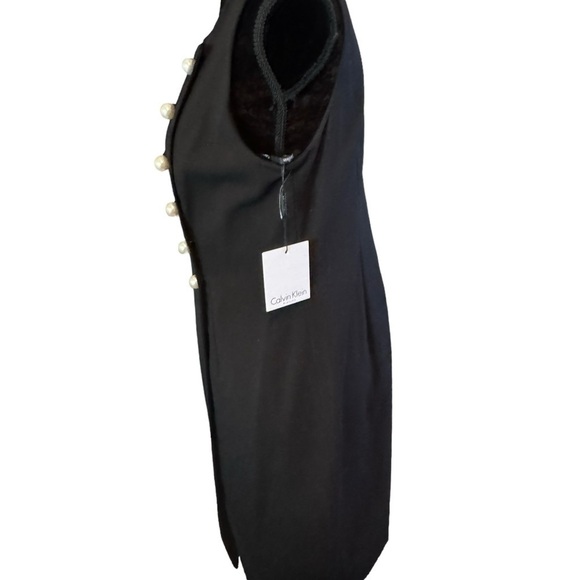 Calvin Klein black sleeveless lined dress with large pearl buttons sz 10 NWT - Picture 3 of 8